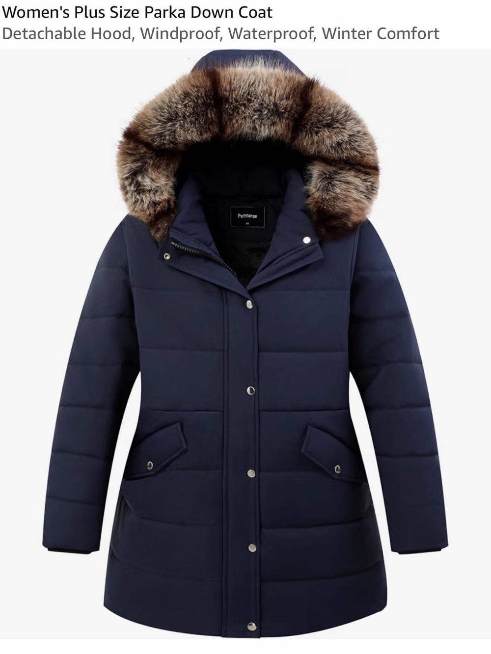 Women's Navy Down Parka Coat with Faux Fur Hood 3x